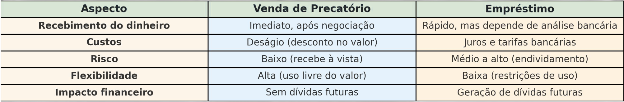 Tabela comparativa entre vender precatório ou pedir empréstimo MV Prec Blog