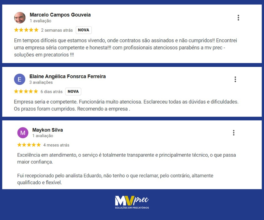 Foto de algumas Avaliações da MV Prec no Google